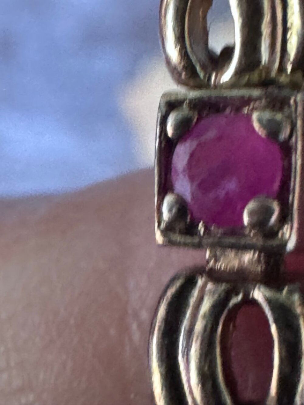 925 Sterling Silver Gold Vermeil Ruby CZ Link Bracelet 7" - Picture 6 of 6
